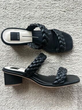 Dolce Vita Black Braided Strap Block Heel Mules